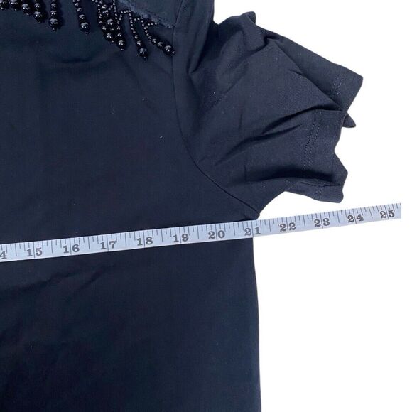 Zara Women's Short Sleeve Tee Shirt Beaded Shoulders‎ Solid Black Size S WP435 - Picture 7 of 8